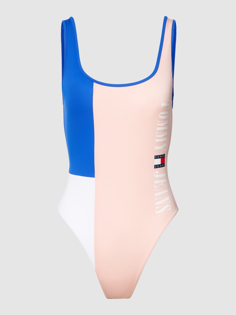 Badeanzug mit Label-Print in hellrosa
