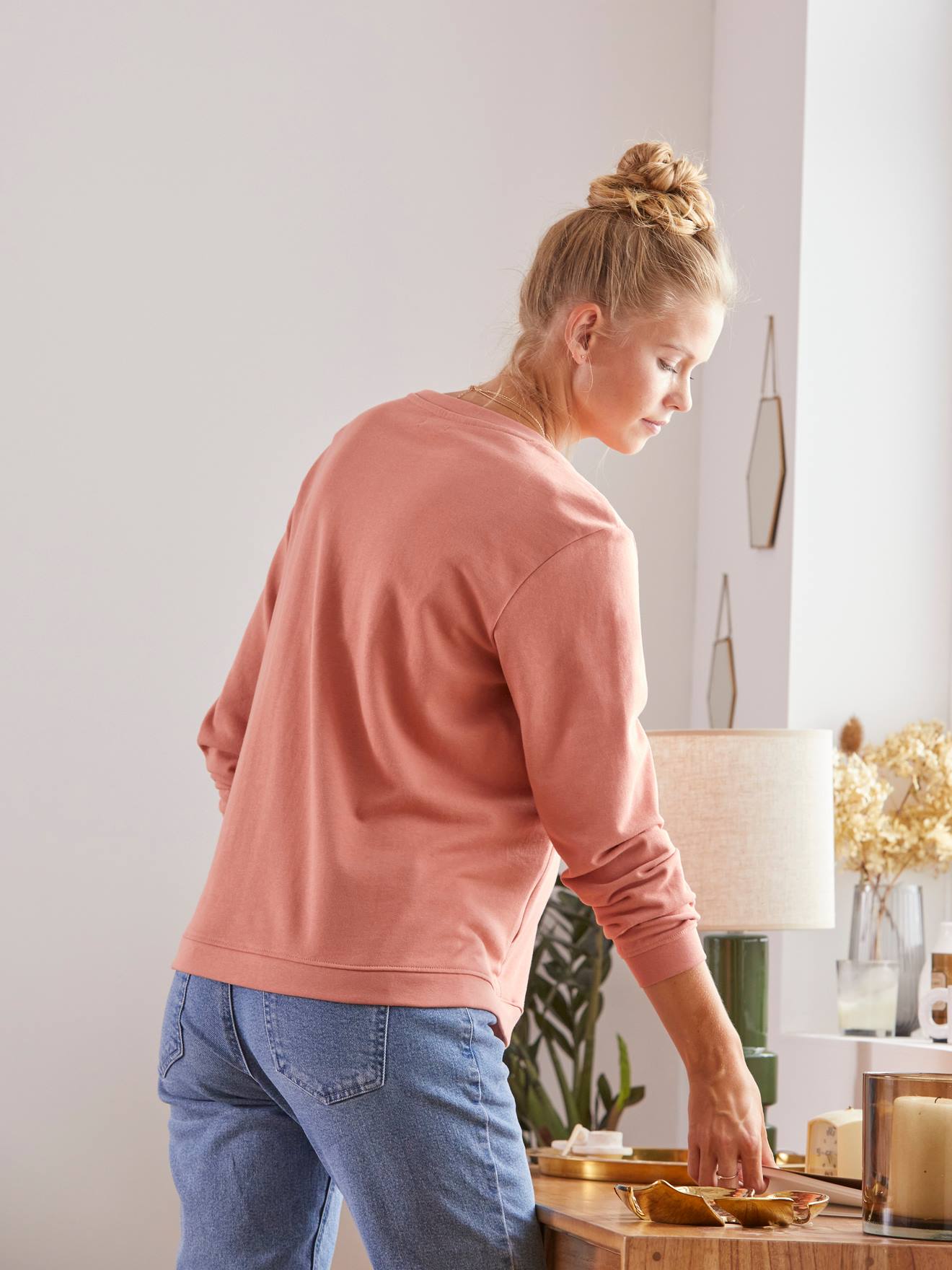 Sweat molleton à message grossesse et allaitement rose blush