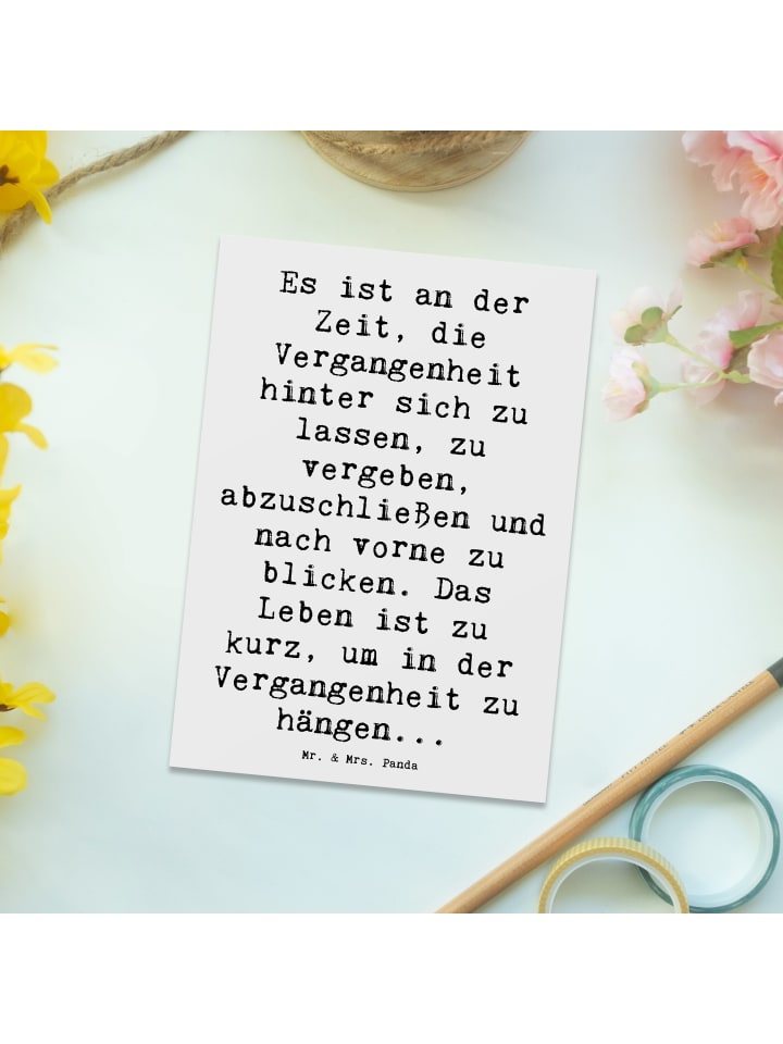 Mr. & Mrs. Panda Postkarte Spruch Vergebung und Zukunft mit Spruch in Weiß günstig kaufen onesize