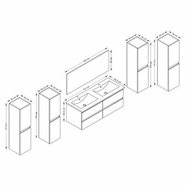 Homeline Badmöbel-Set Doppelwaschtisch Dennis New -D-4-xH doppelwaschtisch mit unterschrank, (7-St)