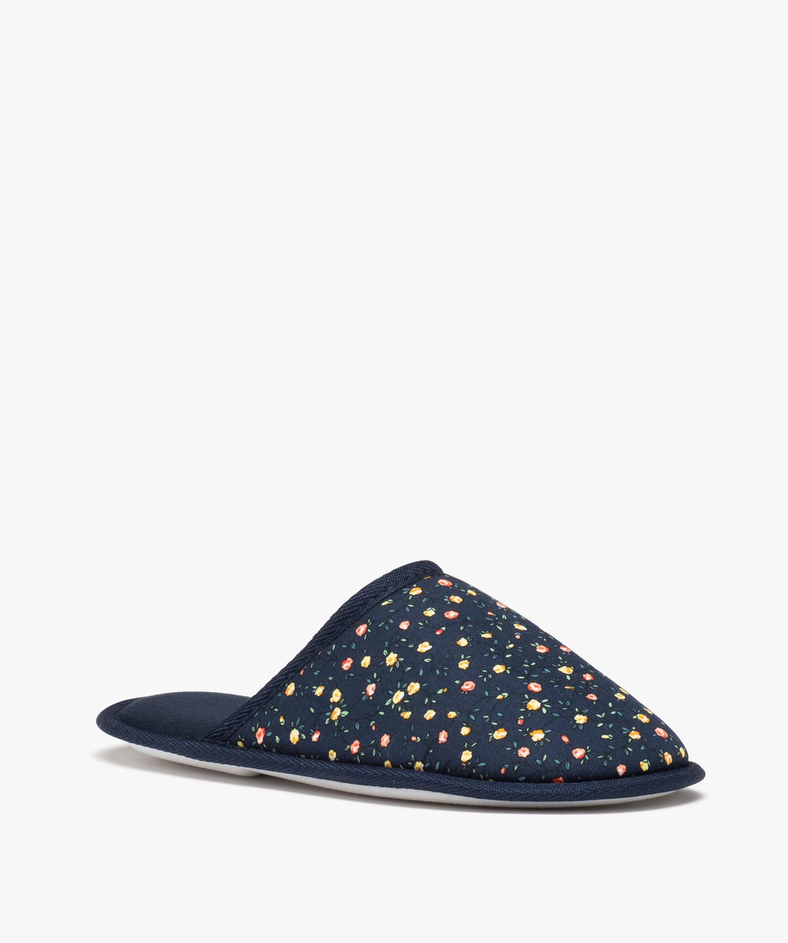 Chaussons femme mules imprimées mille fleurs marine | GEMO