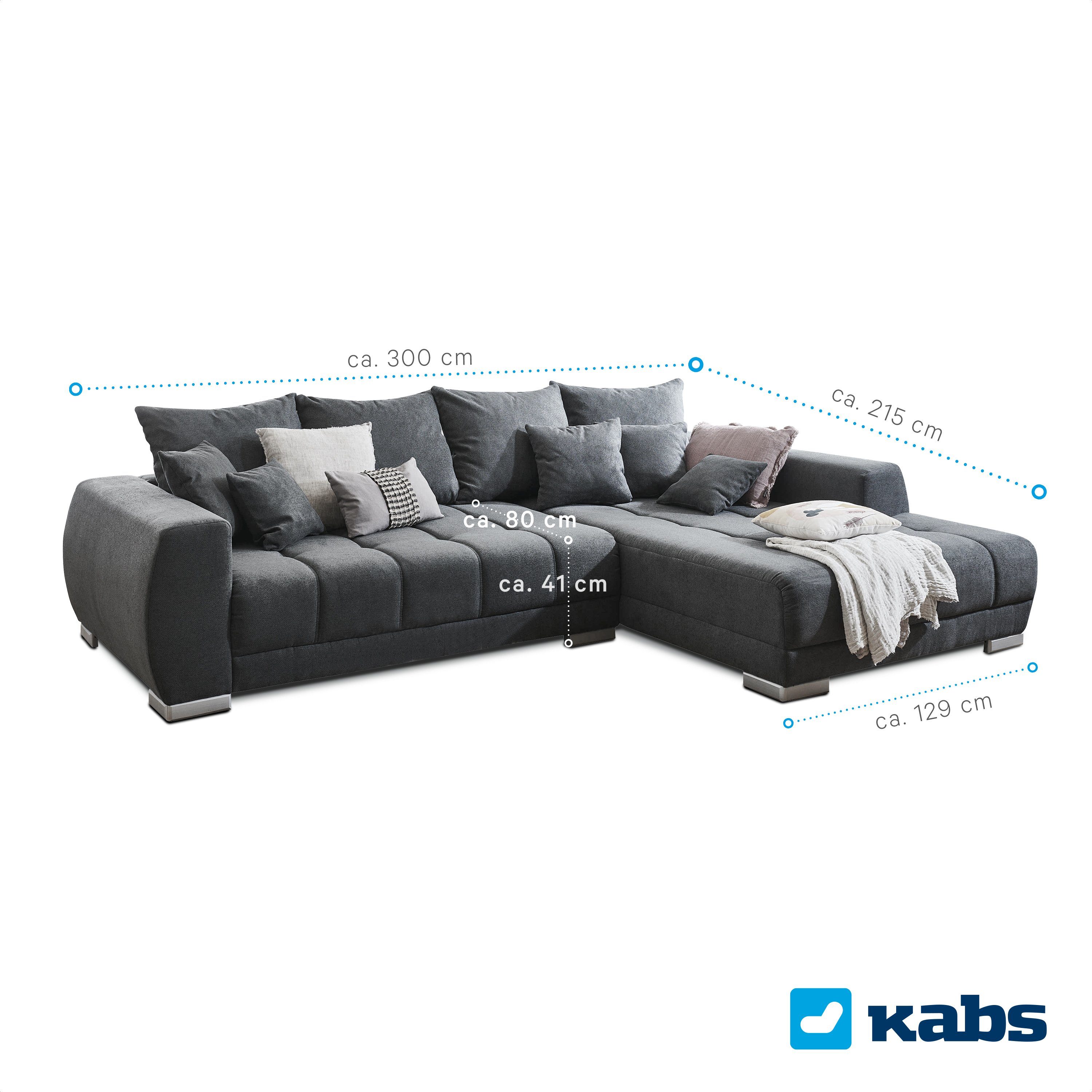 Kabs Polsterwelt Ecksofa Ivy II, Rücken echt, 4 Rückenkissen, 3 mittlere Kissen, Made in Europe