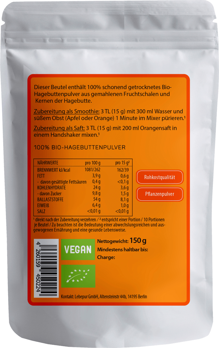 Superfood Pulver, Hagebutte, 150 g