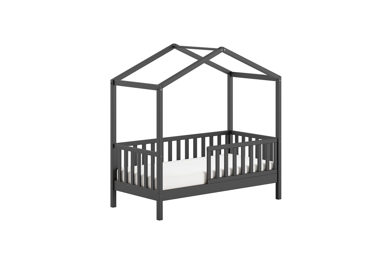 VIPACK Vipack - Junior Hausbett mit Umrandung 70x140cm Liegefläche, m. Rolllattenrost Kiefer Anthrazit