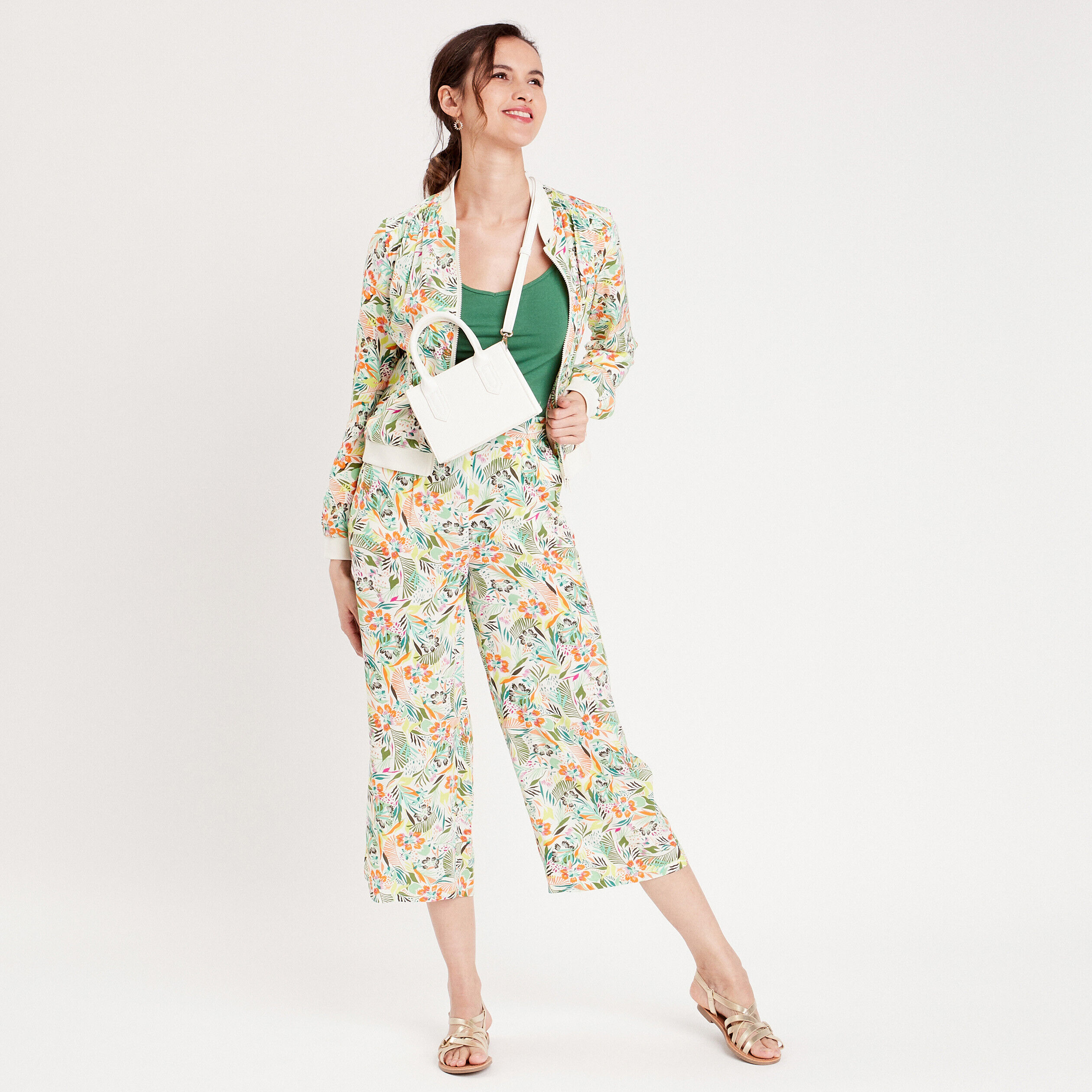 Pantalon large fluide 7/8ème blanc femme | Cache Cache