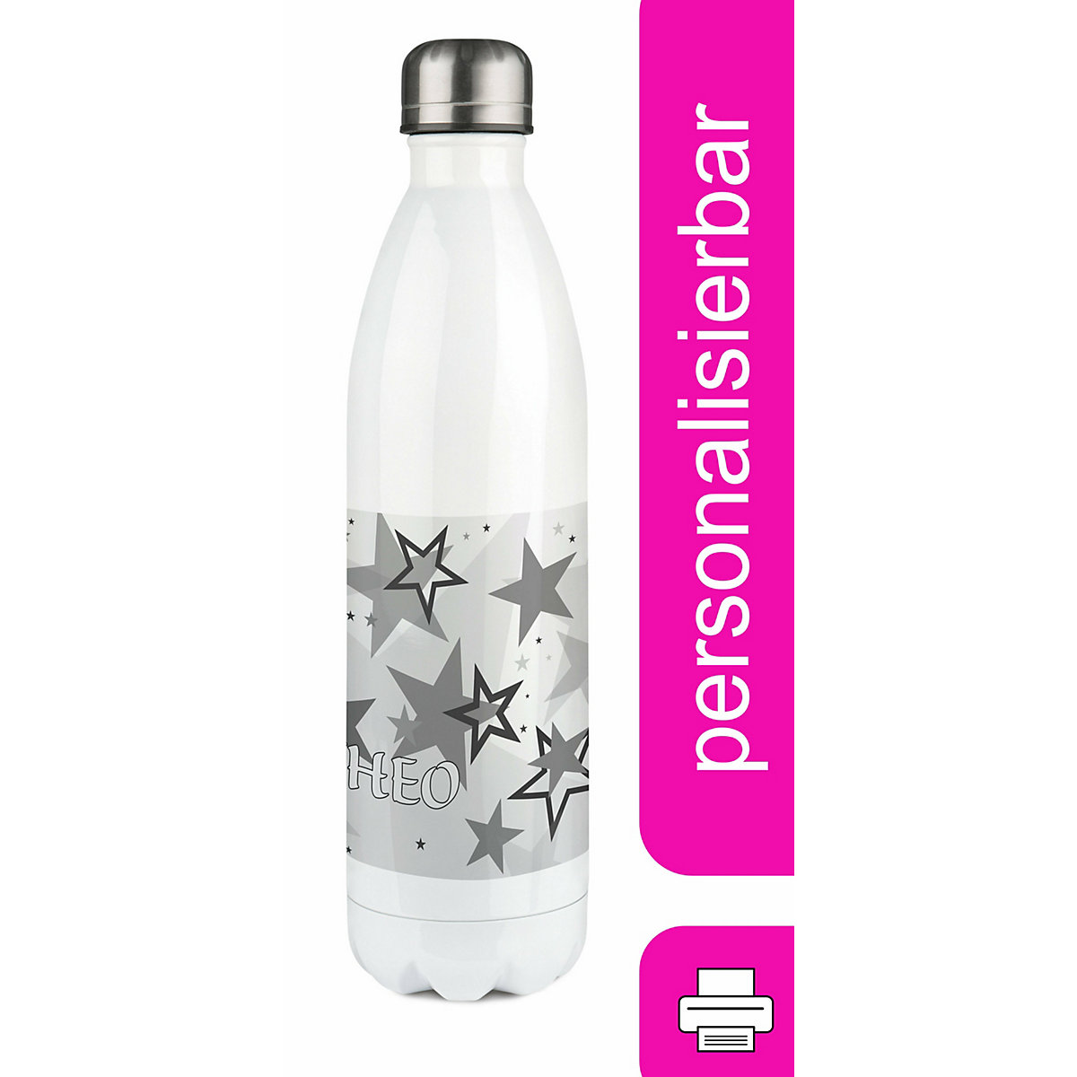Edelstahl Kinder Thermoflasche / Trinkflasche bunt Sternenhimmel Farbe grau Spülmaschinenfest, Auslaufsicher, Bruchfest, Doppelwandig, Für Heißgetränke geeignet, Mit Deckel, Isoliert