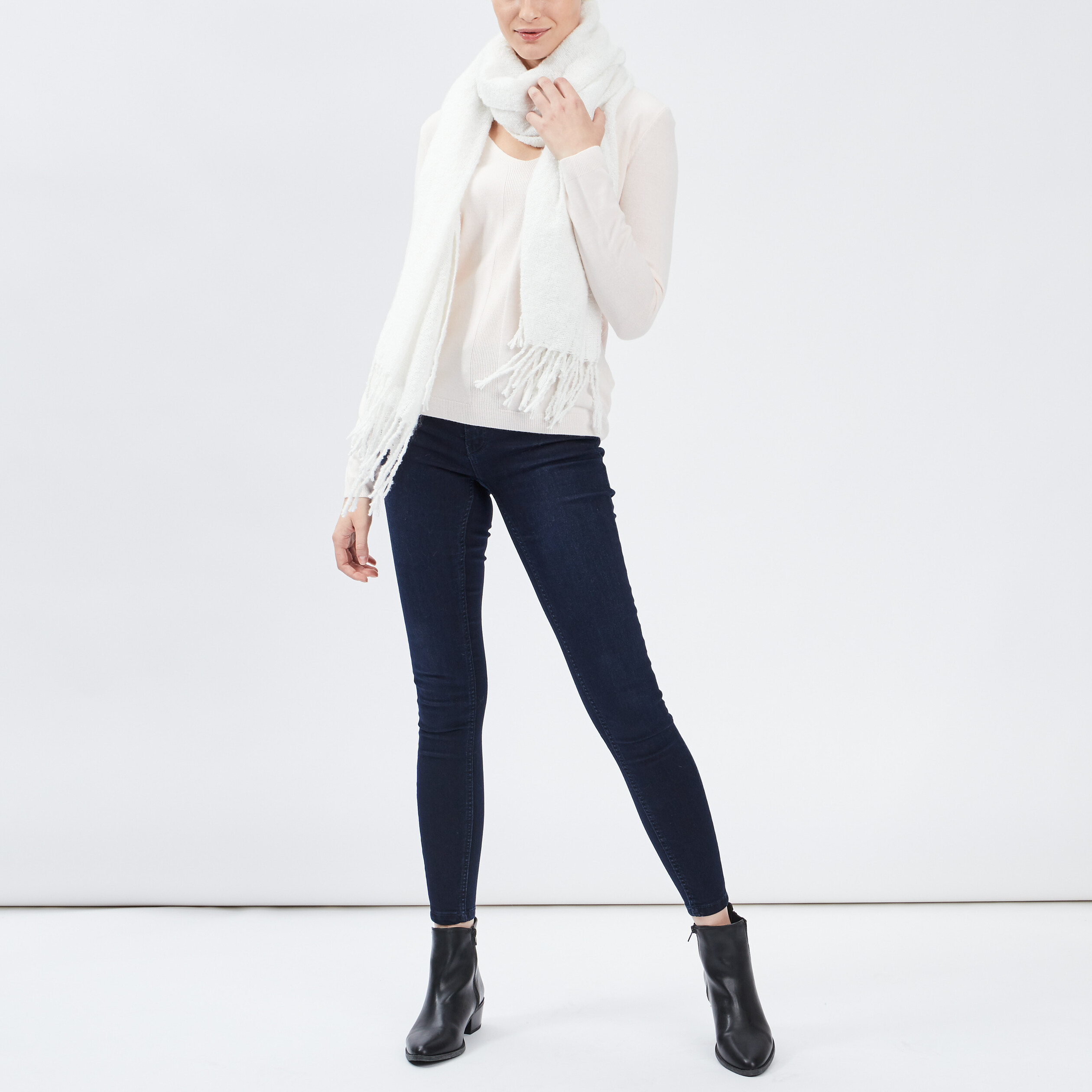 Pull col V manches longues rose clair femme | La Halle