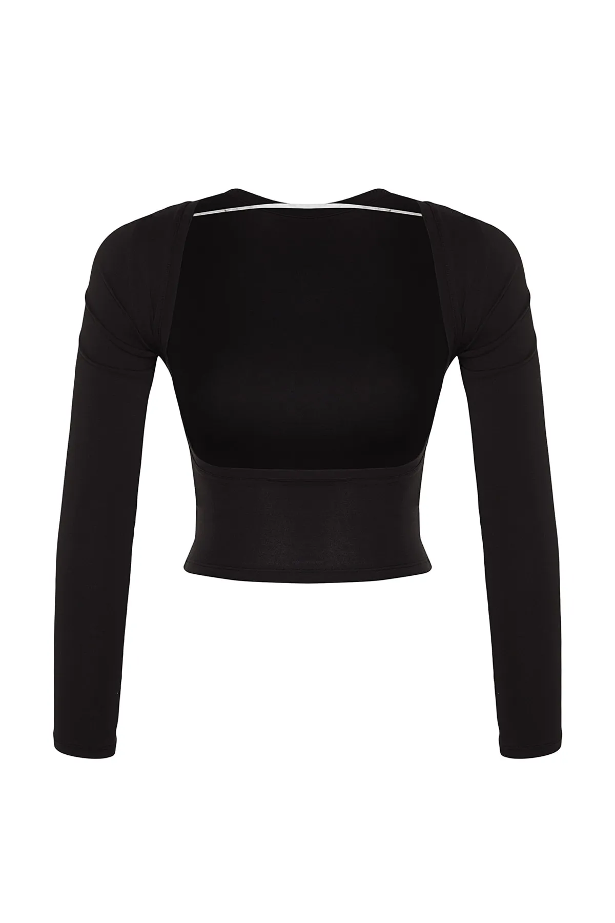 Trendyol Collection  Schwarze, tiefe, rückenfreie, taillierte, dehnbare Strickbluse aus Baumwolle TWOAW24BZ00173