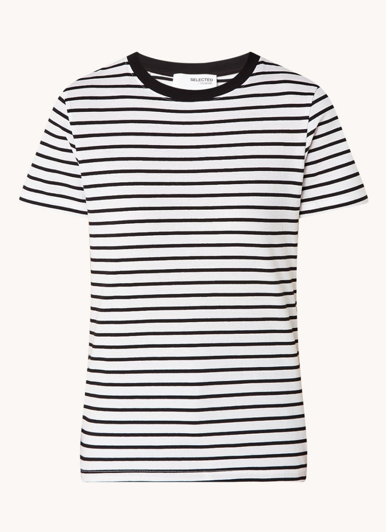 T-shirt essenziale da donna in cotone biologico con stampa a righe.