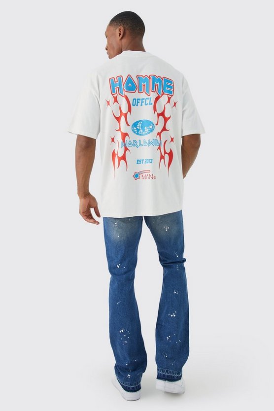 Slim-Fit Schlagjeans mit Riss am Knie