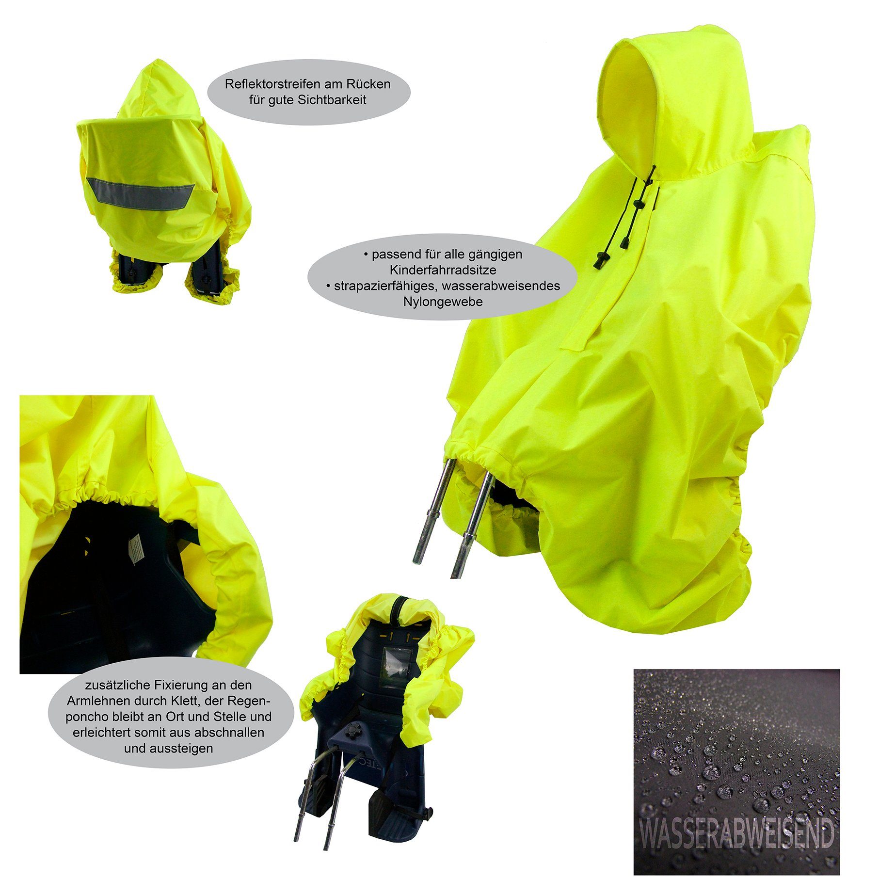 BambiniWelt by Rafael K. Fahrradkindersitz Regencape Regenponcho für Kinderfahrradsitz Reflektorstreifen, Kinderhelm passt unter die Kapuze