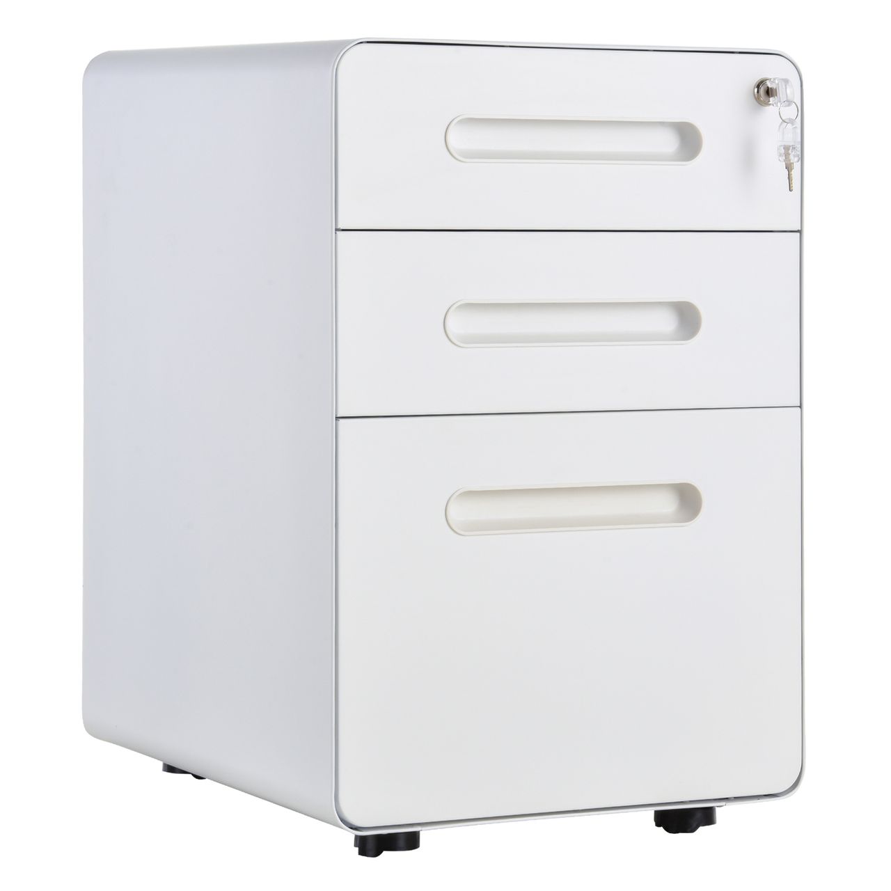Vinsetto Rollcontainer Aktenschrank mit 3 Schubladen Bürocontainer Stahl Weiß
