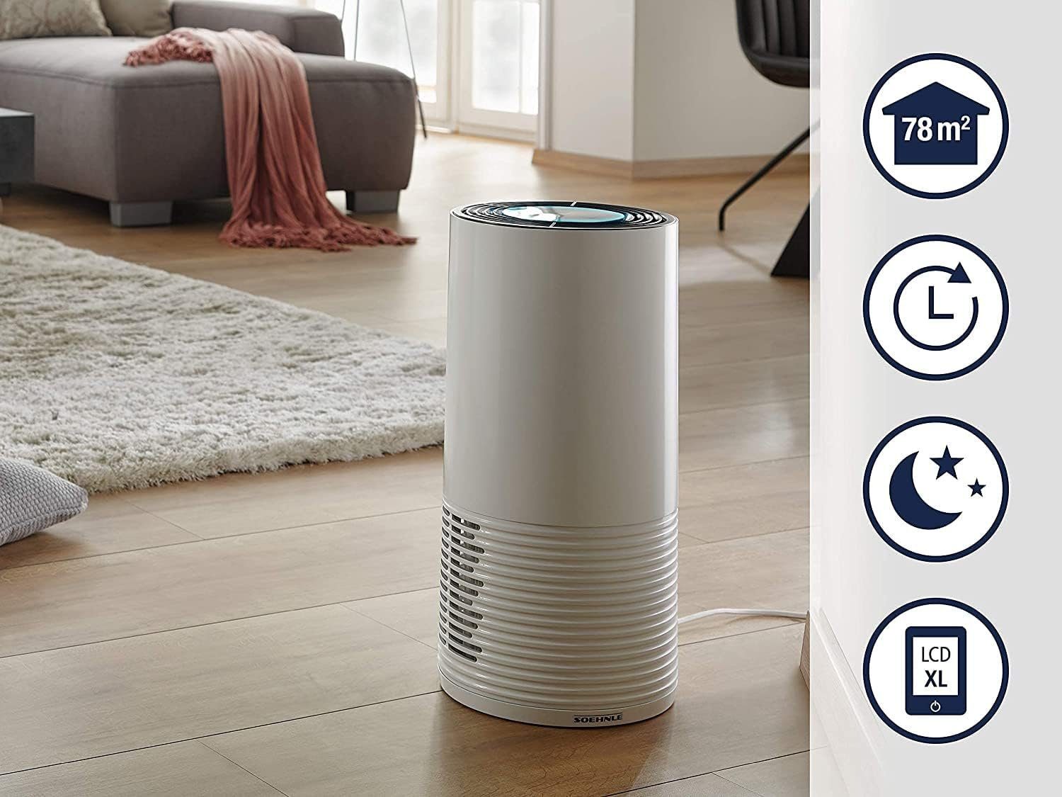 Soehnle Luftreiniger Luftreiniger Airfresh Connect 500 Bluetooth Allergiker CADR 300m³/h, für 78 m² Räume, Air Purifier Raucherzimmer Luftfilter Zuhause Timer per App Philips