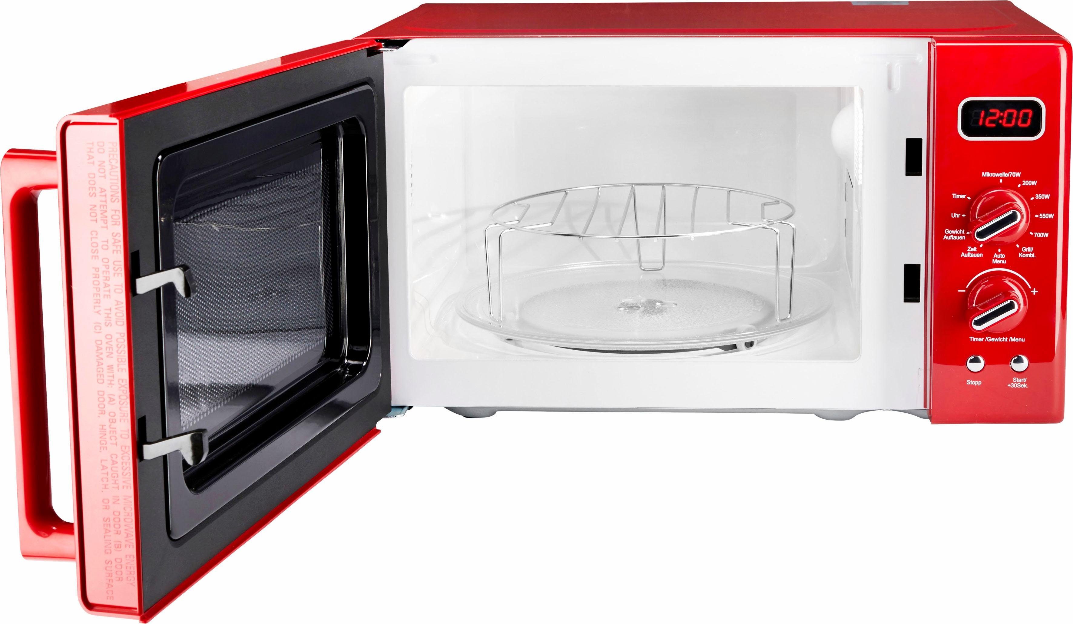 Privileg Mikrowelle 450555, Grill, 20 l, im Retro-Design, 8 Automatikprogramme, rot