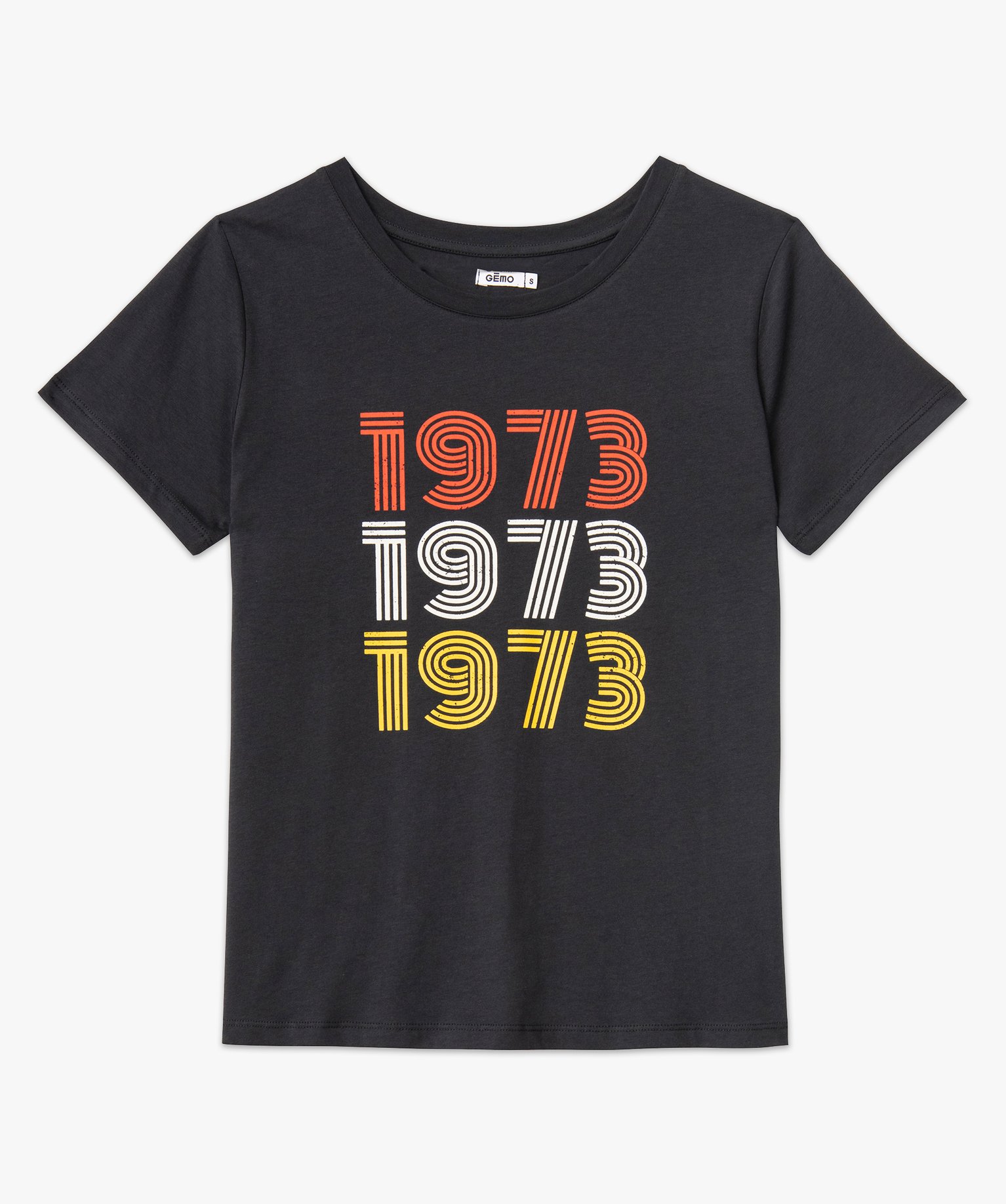Tee-shirt à manches courtes avec inscription vintage femme gris | GEMO