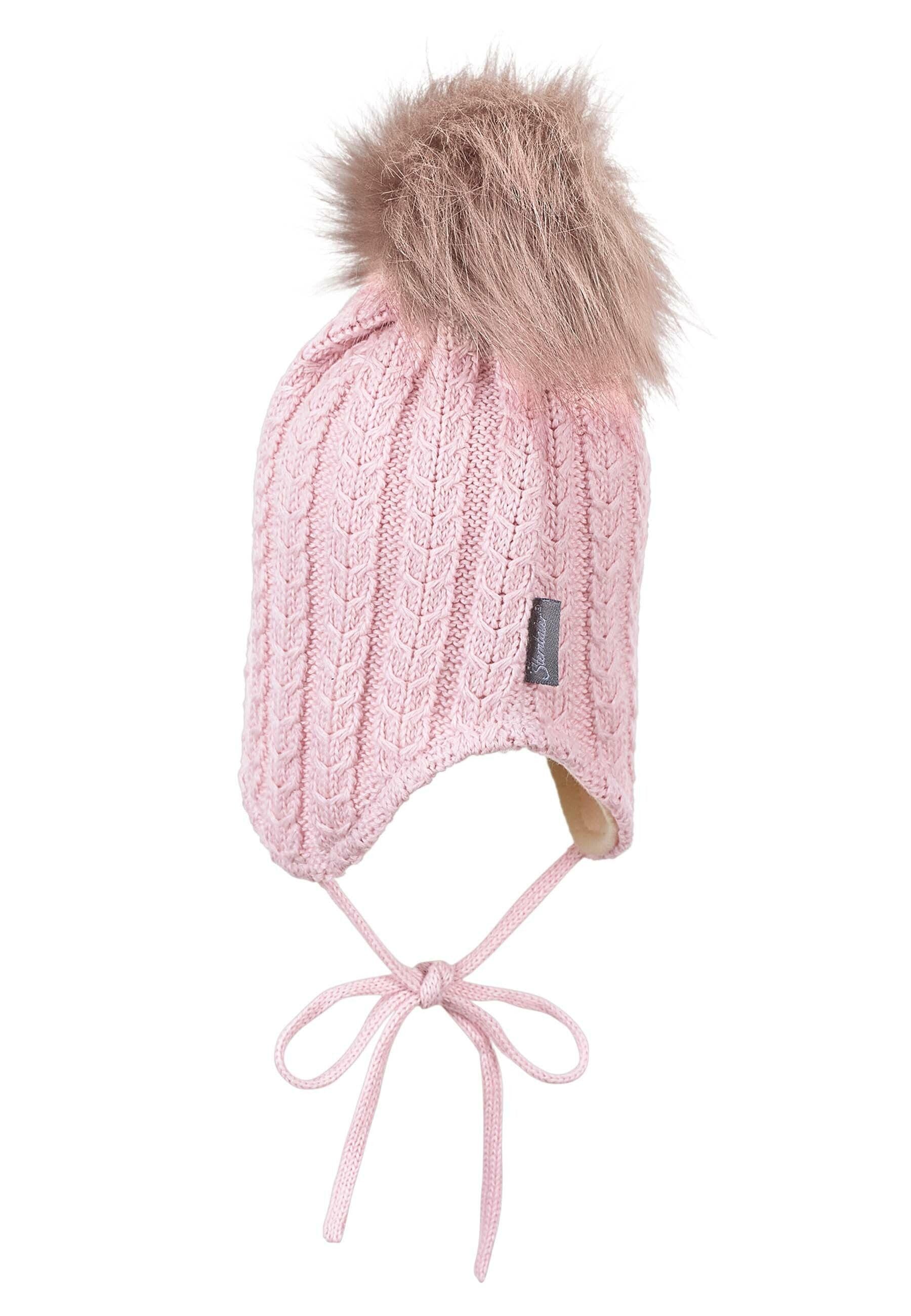 Strickmütze Baby mit Pompon und Zopfmuster
