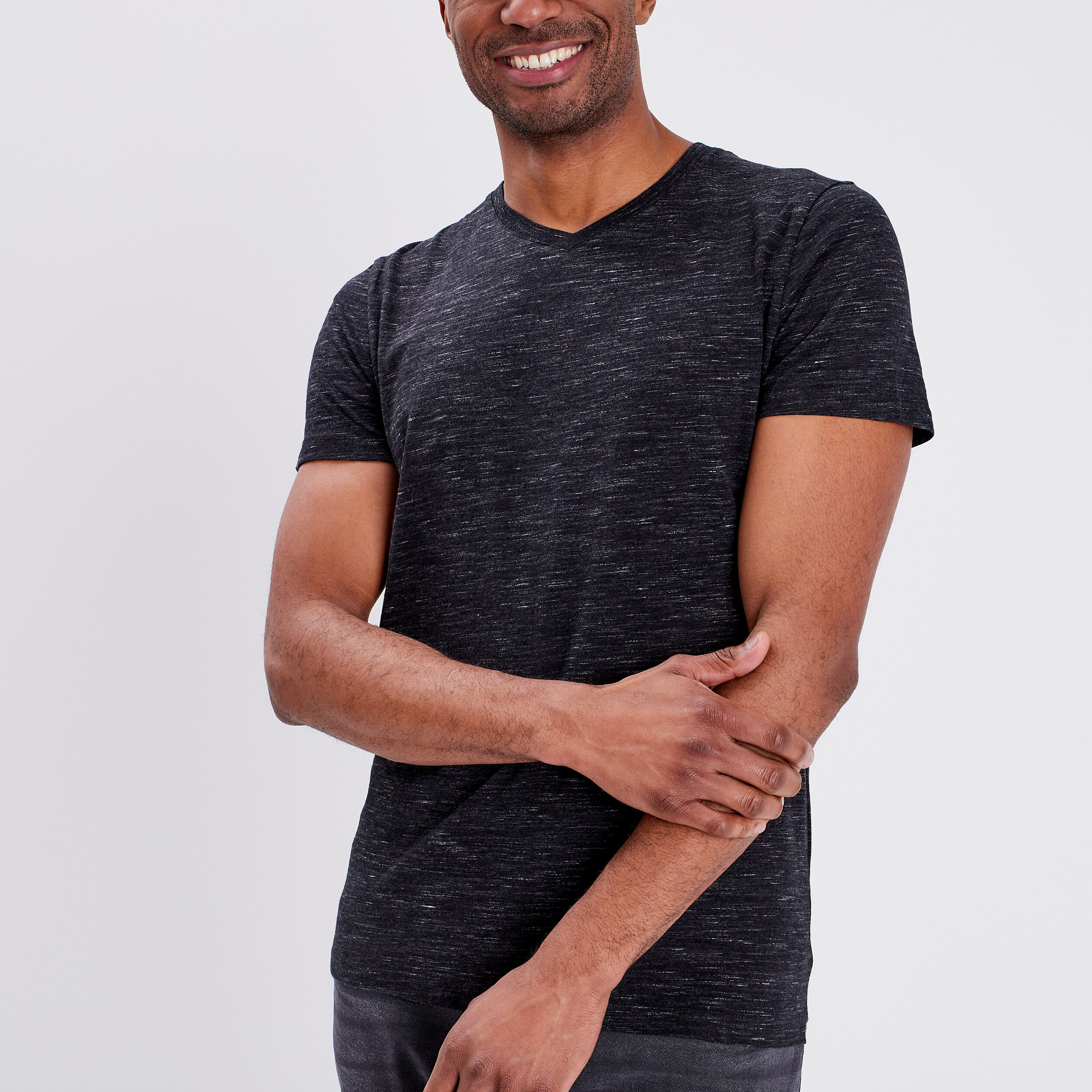 T-shirt manches courtes chiné noir homme | La Halle