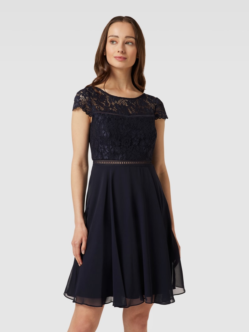 Cocktailkleid mit Spitzenbesatz in marineblau meliert