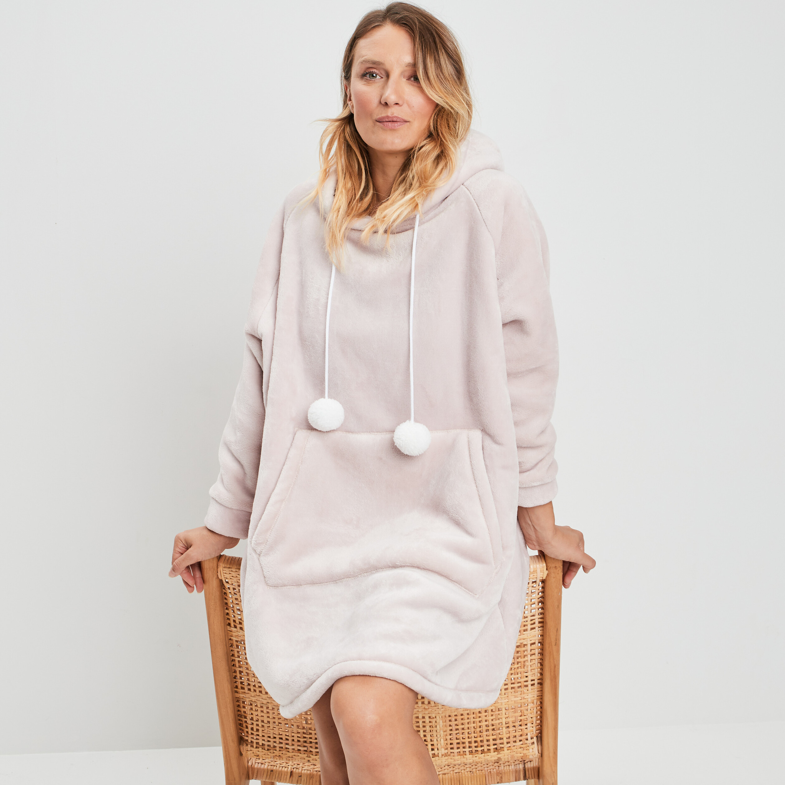 Pyjama plaid à capuche vieux rose femme | La Halle