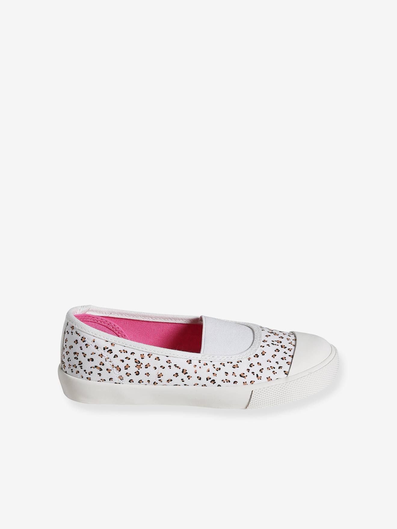 Vertbaudet Mädchen Sneakers mit Gummizug und Anziehtrick - weiß/beige leoprint