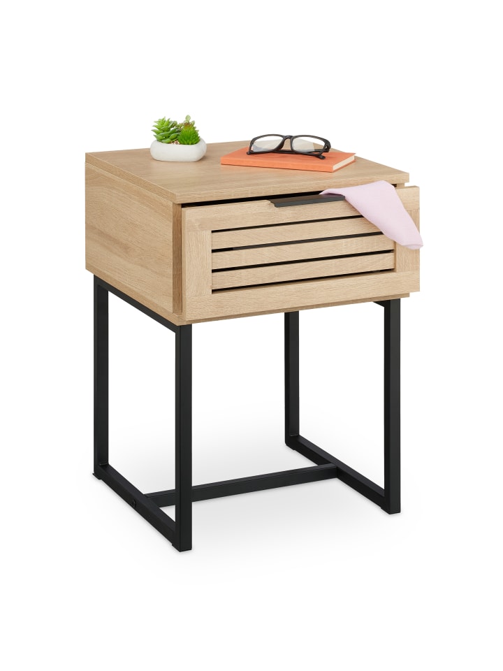 relaxdays Nachttisch in Natur/ Schwarz - (B)40 x (H)55,5 x (T)41,5 cm günstig kaufen onesize