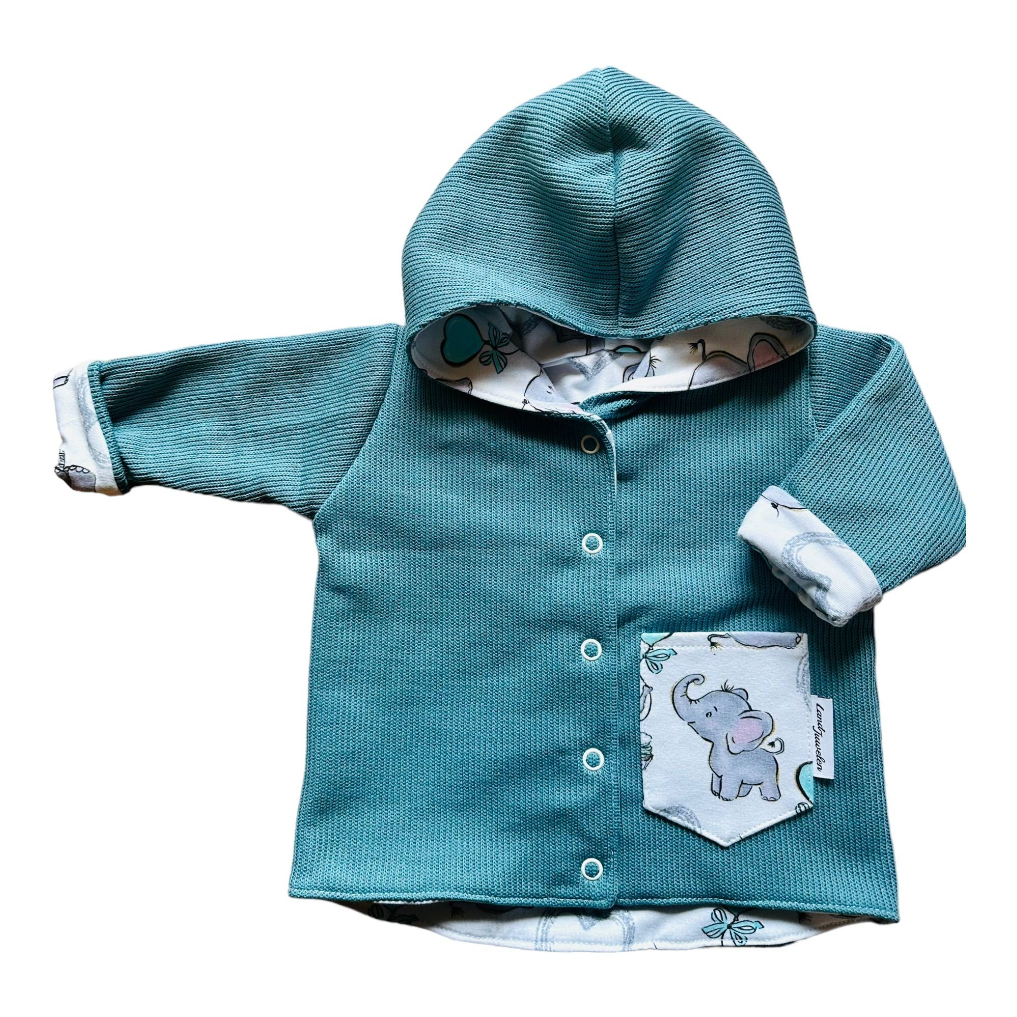 Land-Juwelen Kapuzenstrickjacke Strickjacke Elefant weiß mint türkis