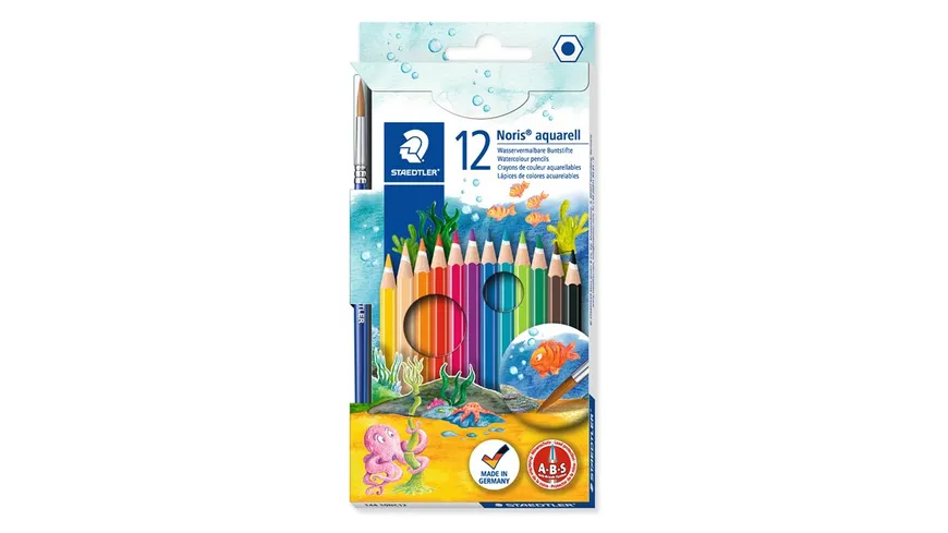 STAEDTLER Aquarellfarbstifte Noris Club 12er-Etui + Pinsel mehrfarbig