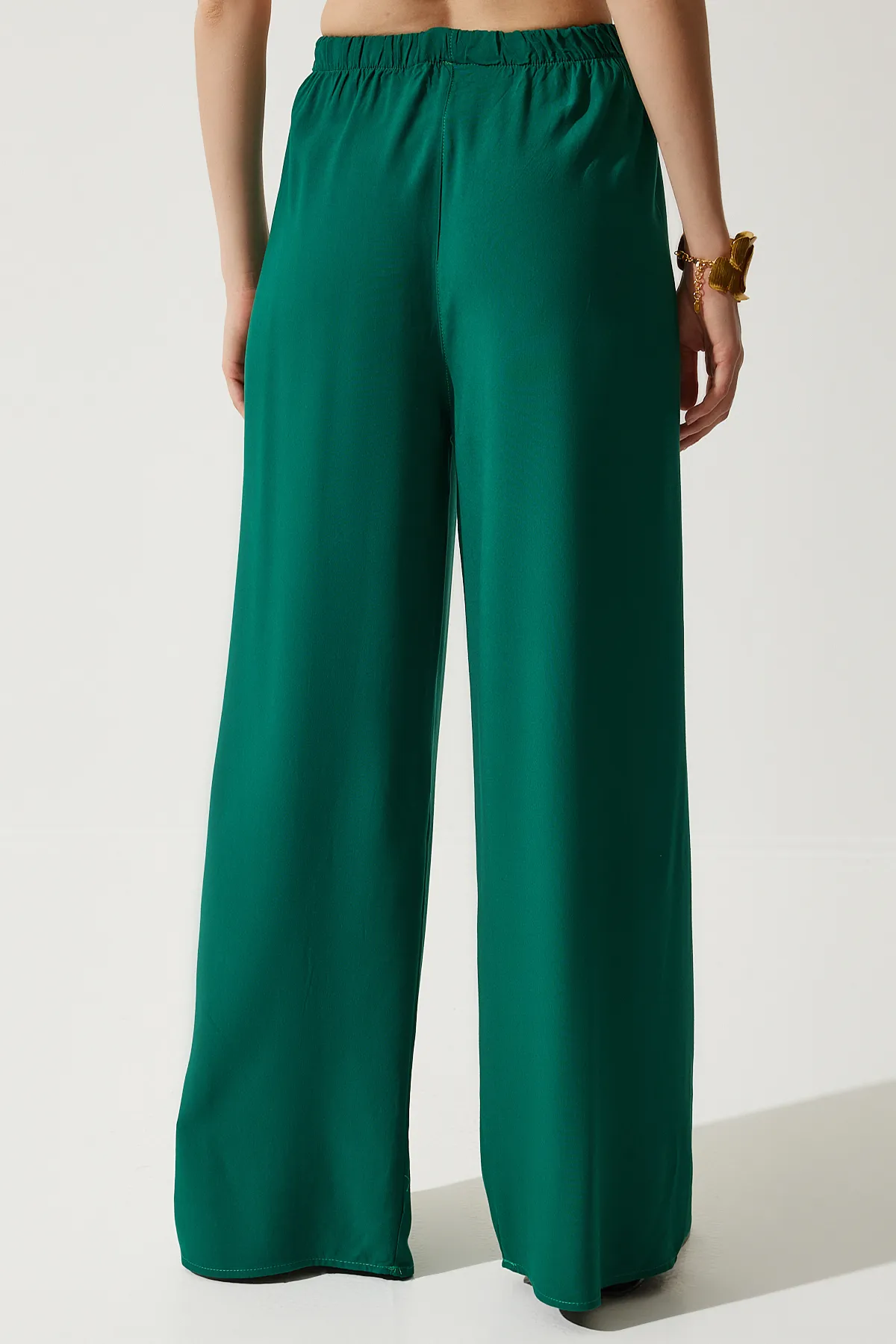 Happiness İstanbul  Dunkelgrüne Palazzo-Hose aus Viskose für Damen BH00322