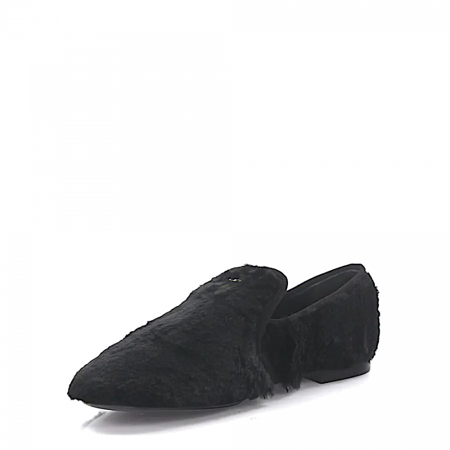 Giuseppe Zanotti - Loafer SINF Kalbsleder Kaninchenfell Textil Logo schwarz - schwarz
