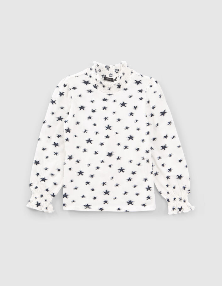 T-shirt blanc cassé all-over jacquard étoiles fille