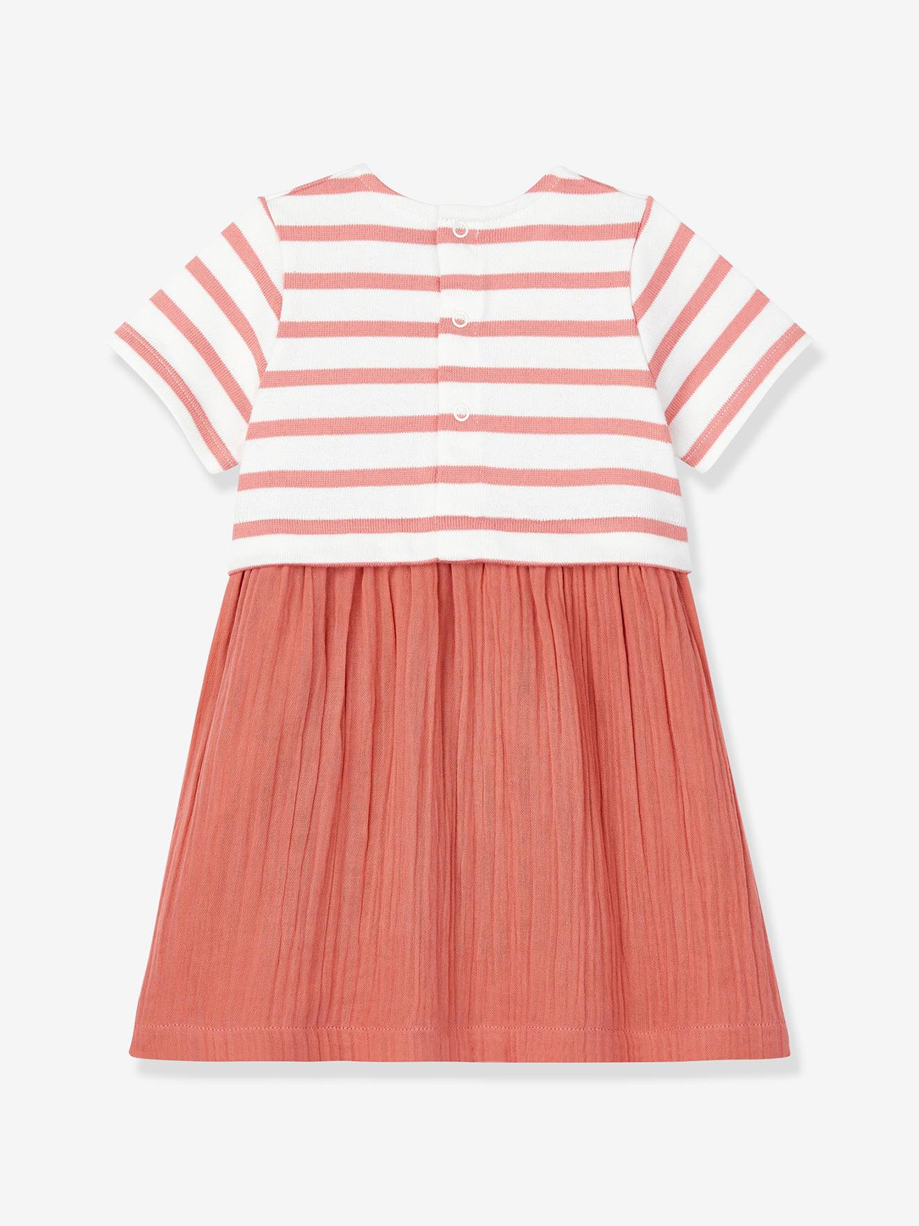 Robe bi-matière en gaze de coton et jersey épais bio bébé