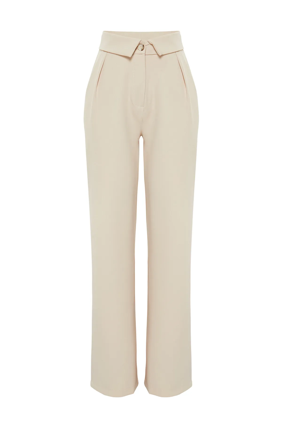 Trendyol Collection  Beige Hose mit weitem Bein und gewellter Taille und Webmuster TWOSS24PL00049