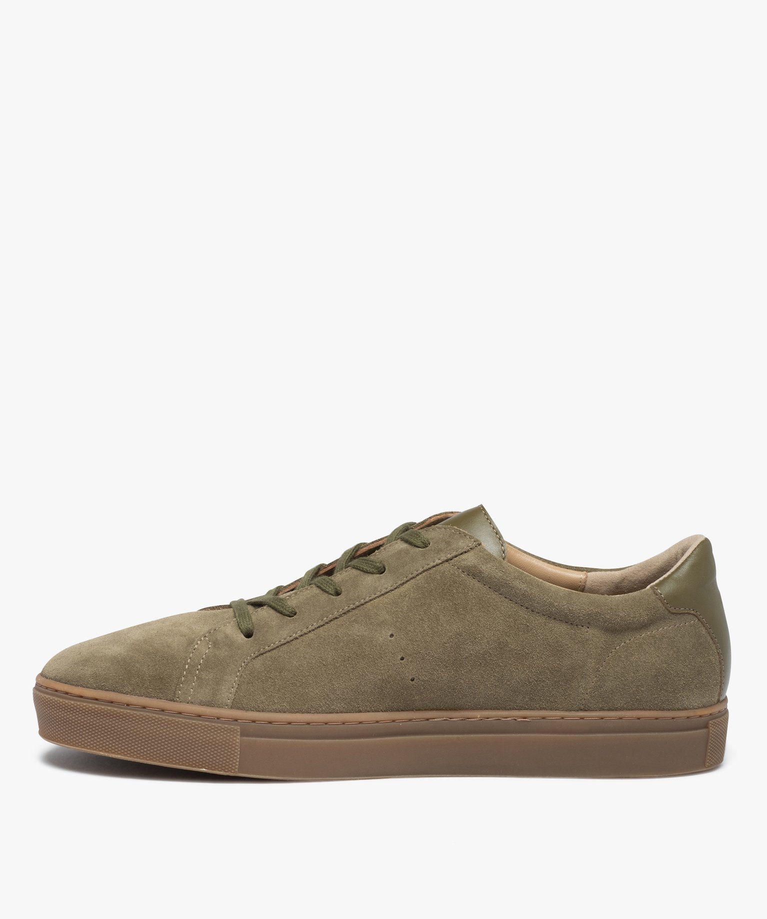 Baskets homme unies dessus et intérieur cuir – Tanéo kaki | GEMO