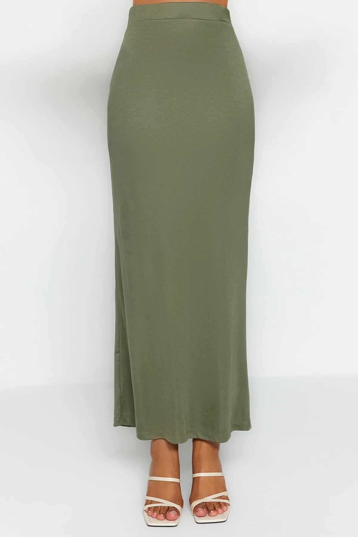 Trendyol Collection  Khakifarbener Maxi-Stretch-Strickrock mit hoher Taille TWOSS23ET00372