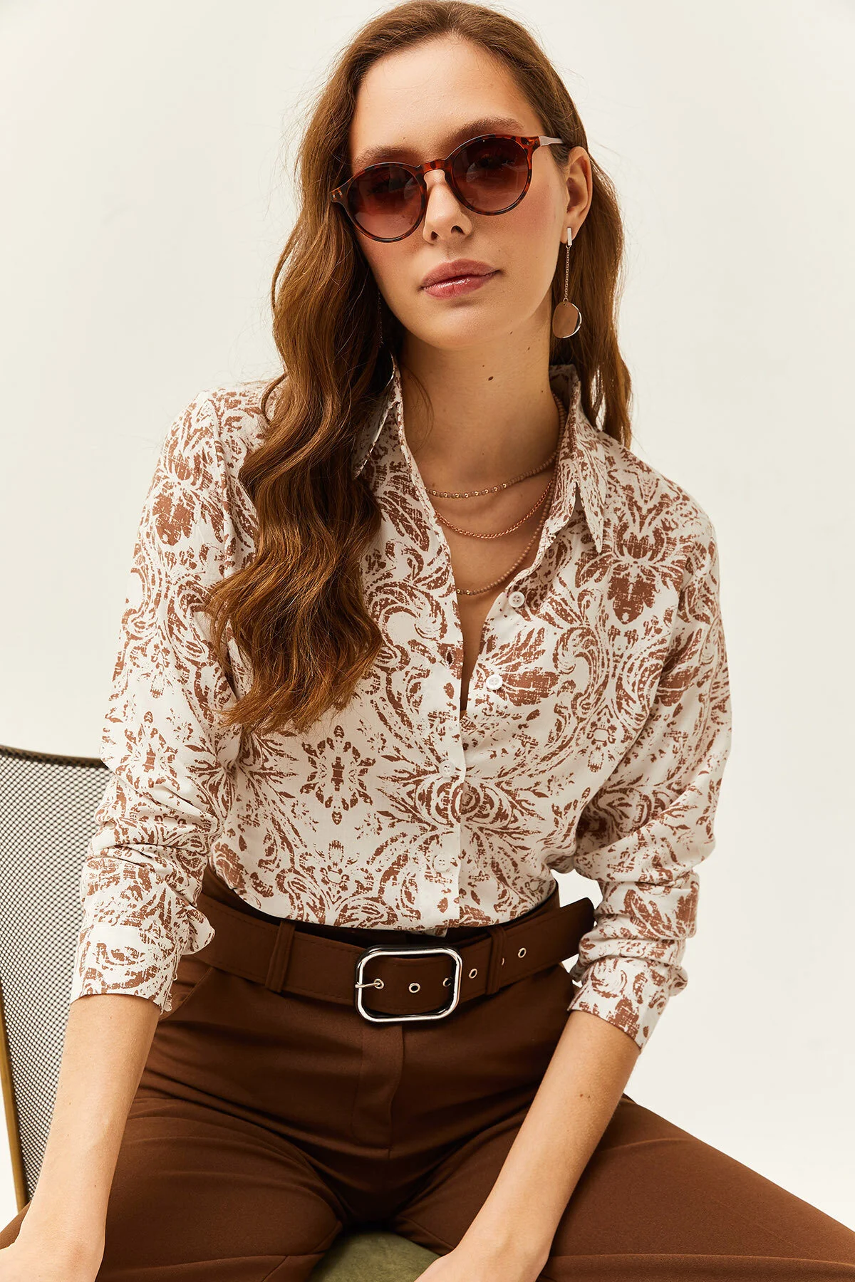 Olalook  Gemustertes Nerzhemd für Damen GML-19000891