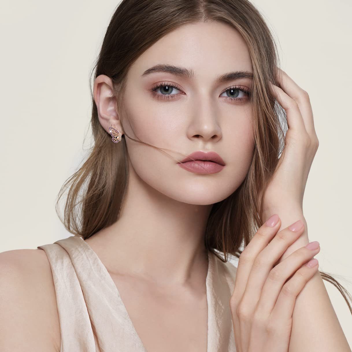 POCHUMIDUU Paar Ohrhänger Schmetterling Ohrringe für Frauen, Gold Hoop Ohrringe (2-tlg., Rose Gold Schmetterling Ohrringe), Trendy hypoallergene Ohrstecker mit kubischem Zirkoniumdioxid