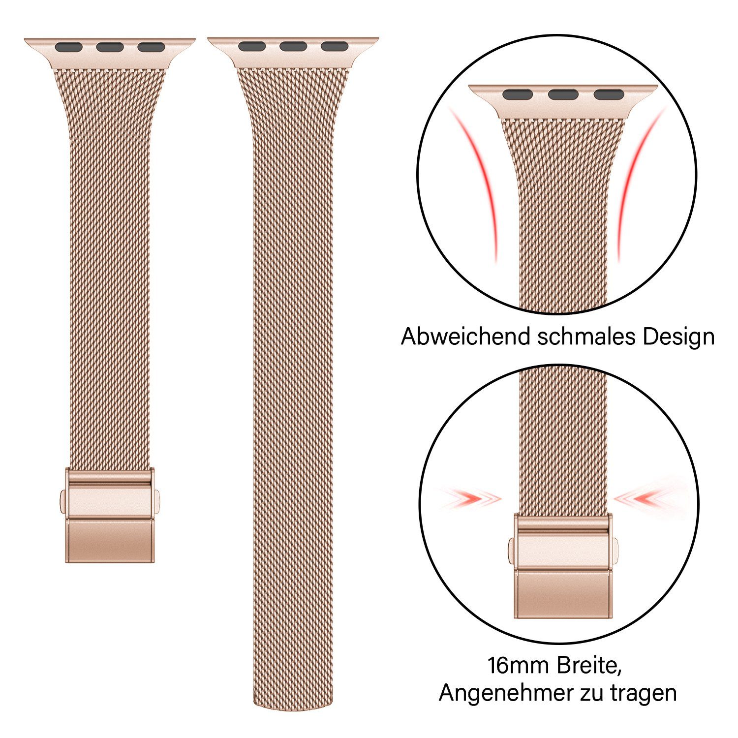 edimens Smartwatch-Armband für Apple Watch 38/40/41mm Edelstahl Metallarmband, Schlank, mode, für Damen