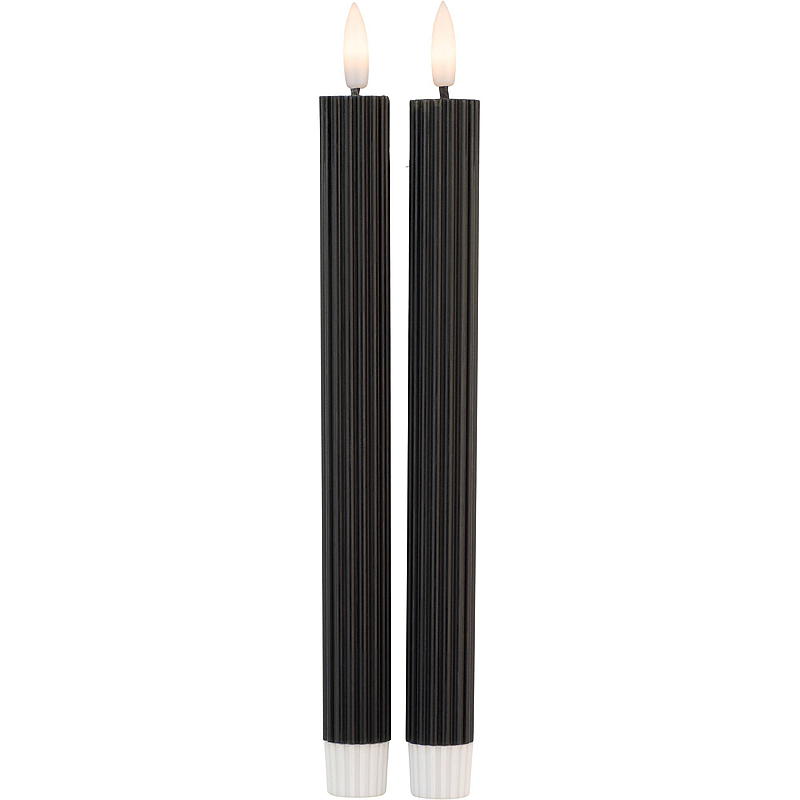 Vie Selected Kronelys 2-pk 24 cm rille LED timer sort