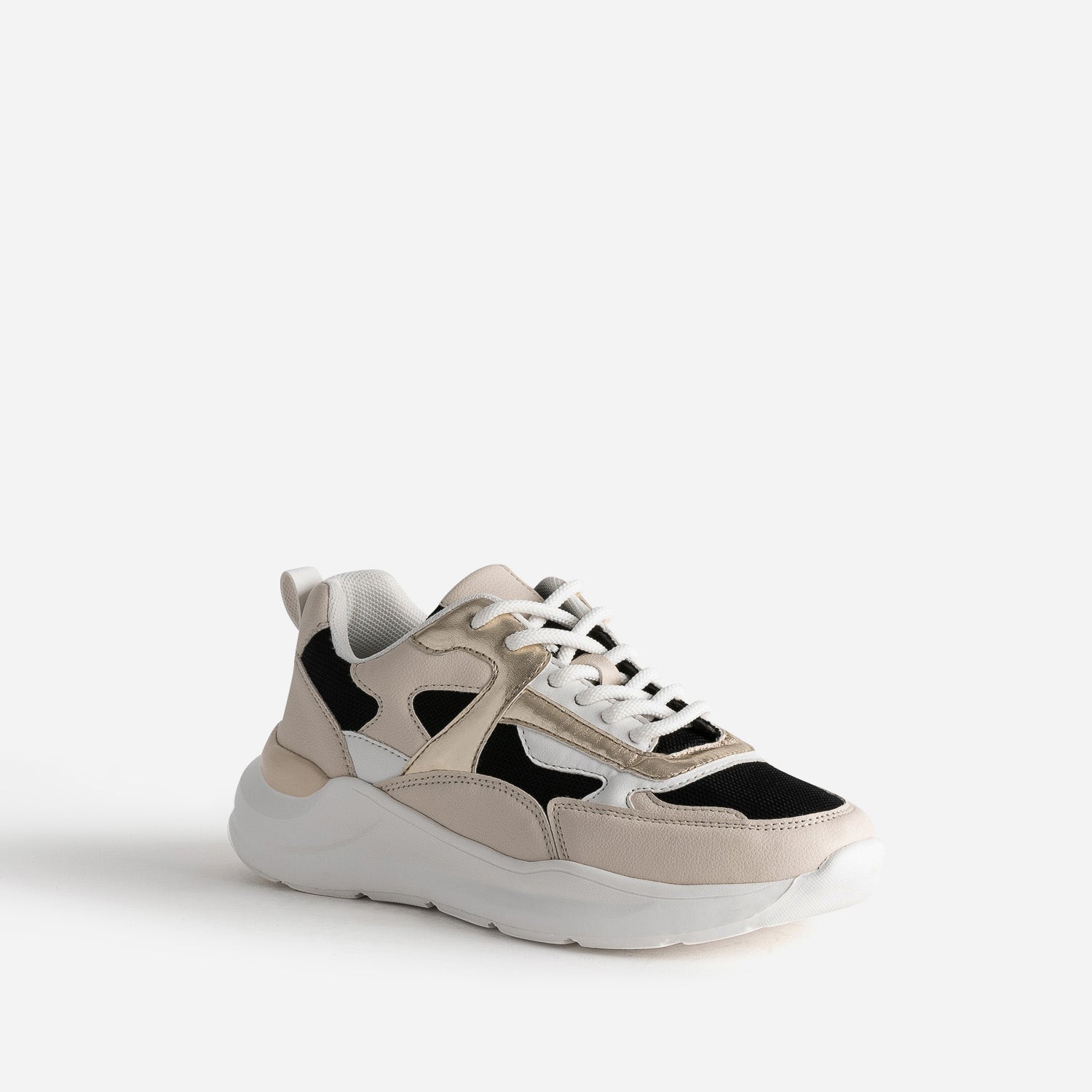 Tennis TEXTO noire, beige, blanche et dorée