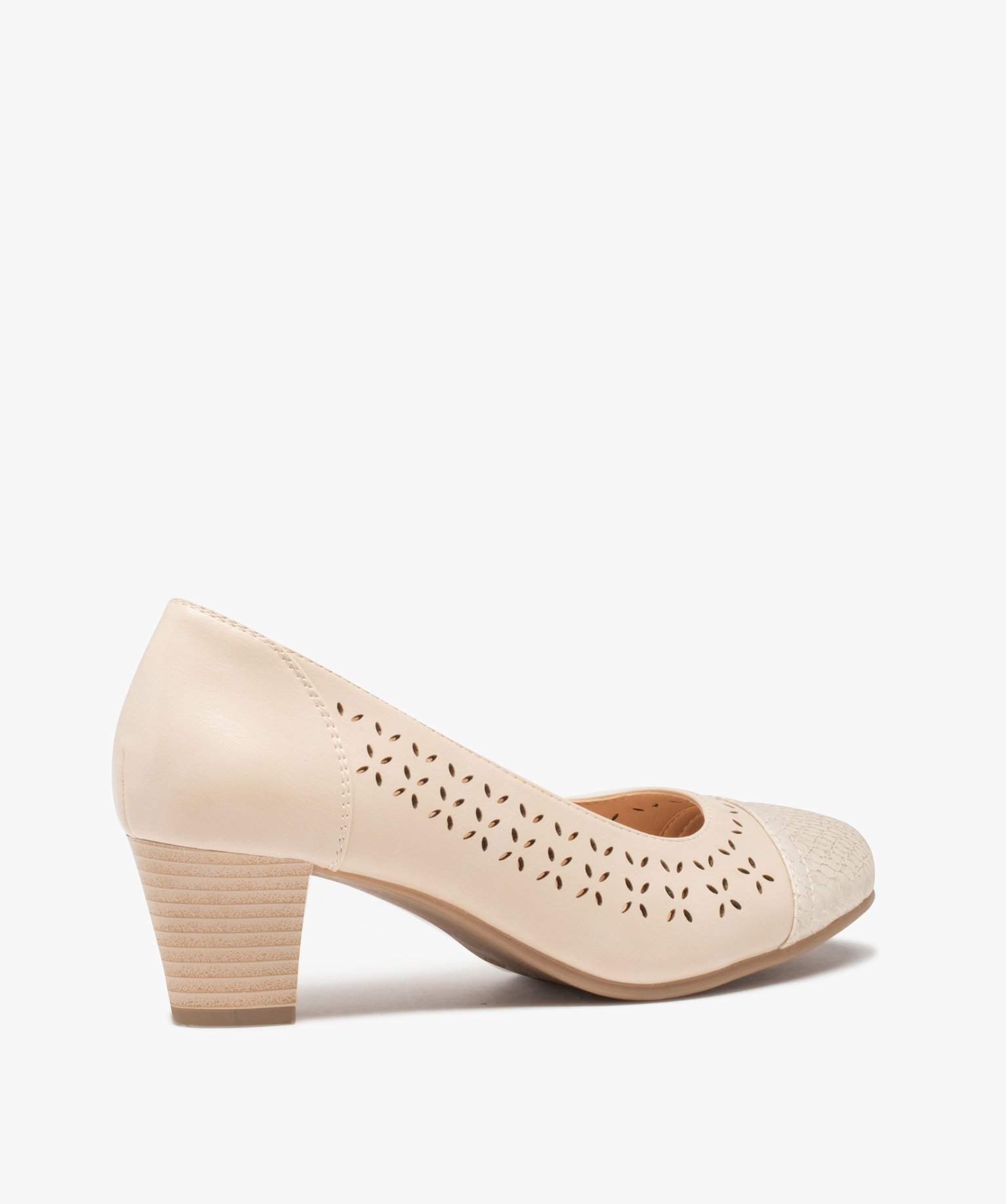 Escarpins femme à talon dessus ajouré et métallisé beige | GEMO