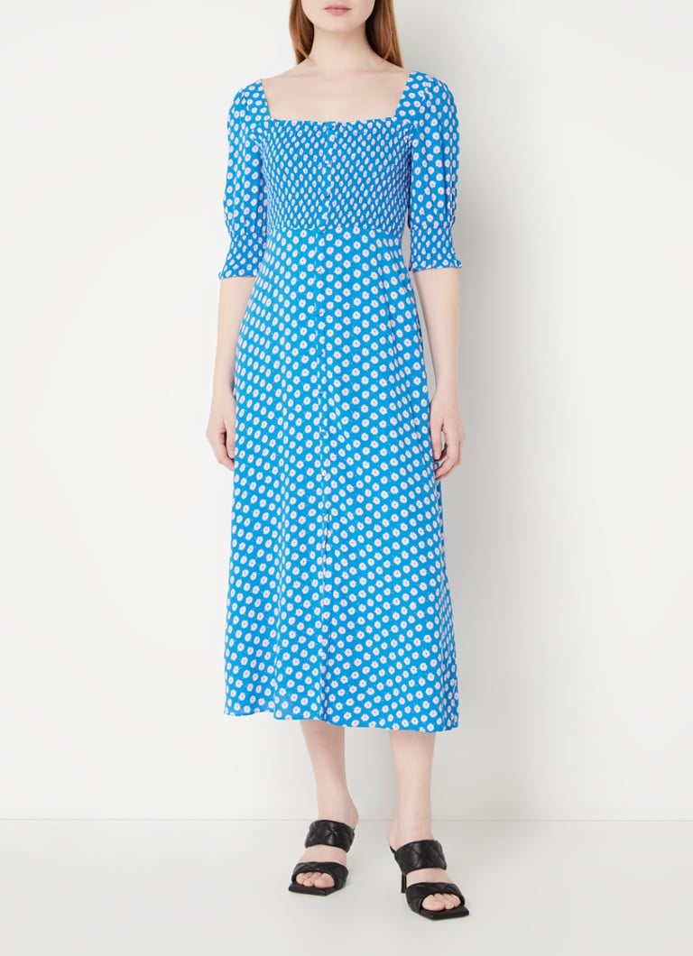 Rochie midi tip cămașă Whistles cu volane și imprimeu floral.