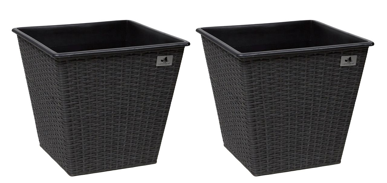 Weles Pflanzkübel aus Polyrattan 2er Set 32 x 32 x 32 cm, anthrazit