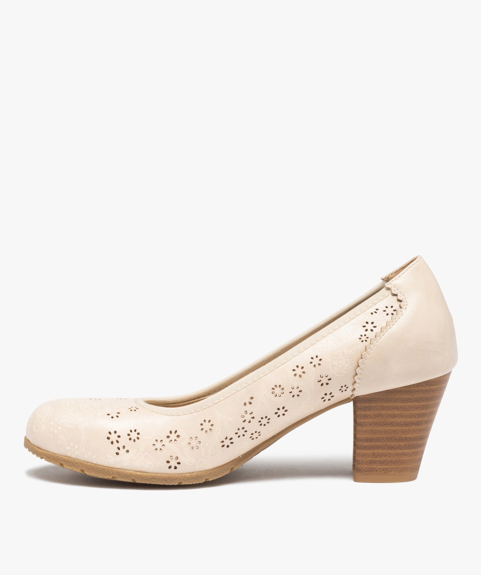 Escarpins femme dessus ajouré et talon rainuré beige | GEMO