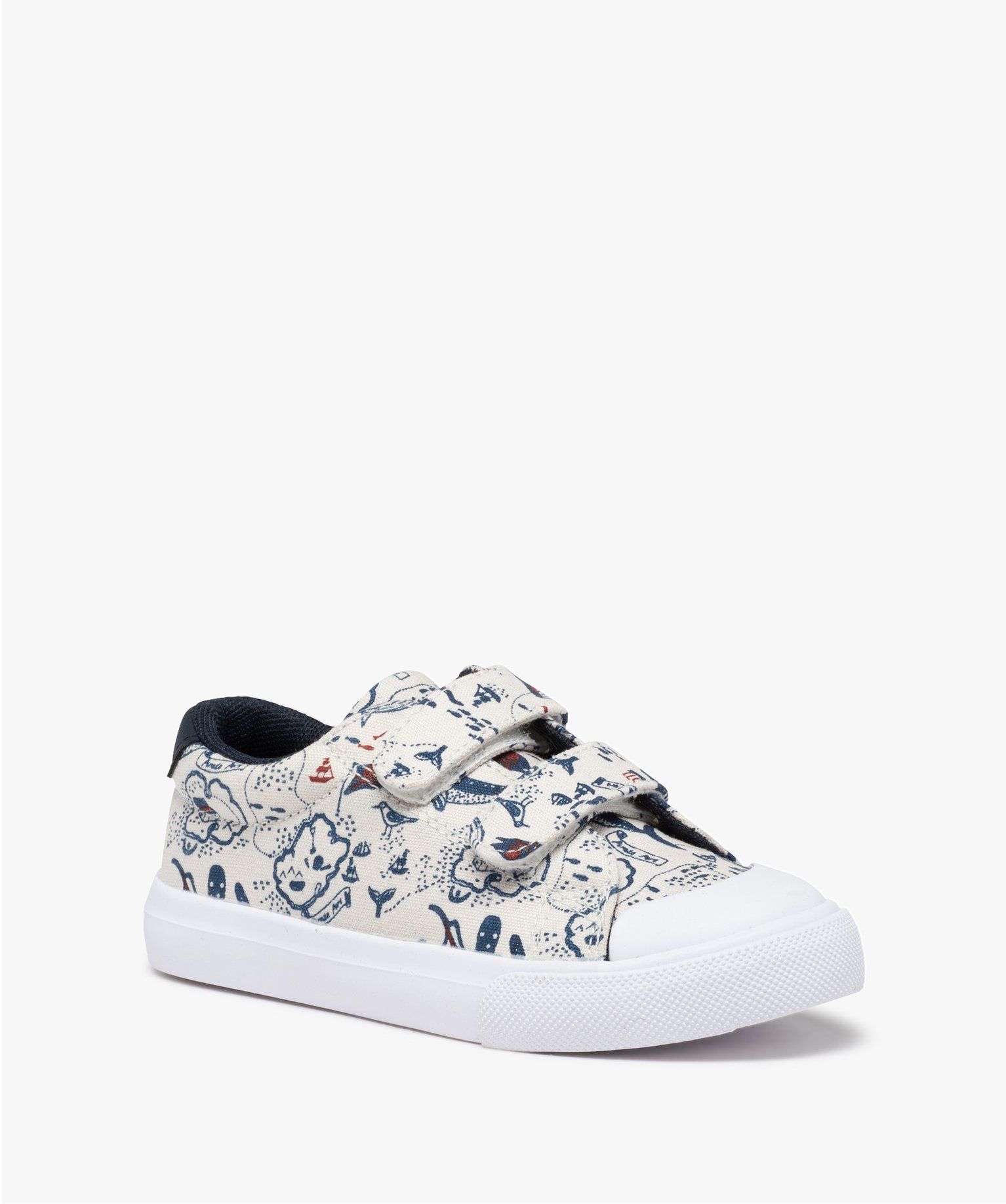 Baskets Garçon en toile imprimée fermeture scratchs gris | GEMO
