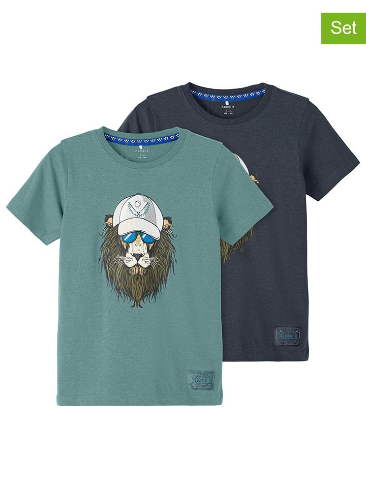name it 2er-Set: Shirts in Dunkelblau/ Türkis günstig kaufen