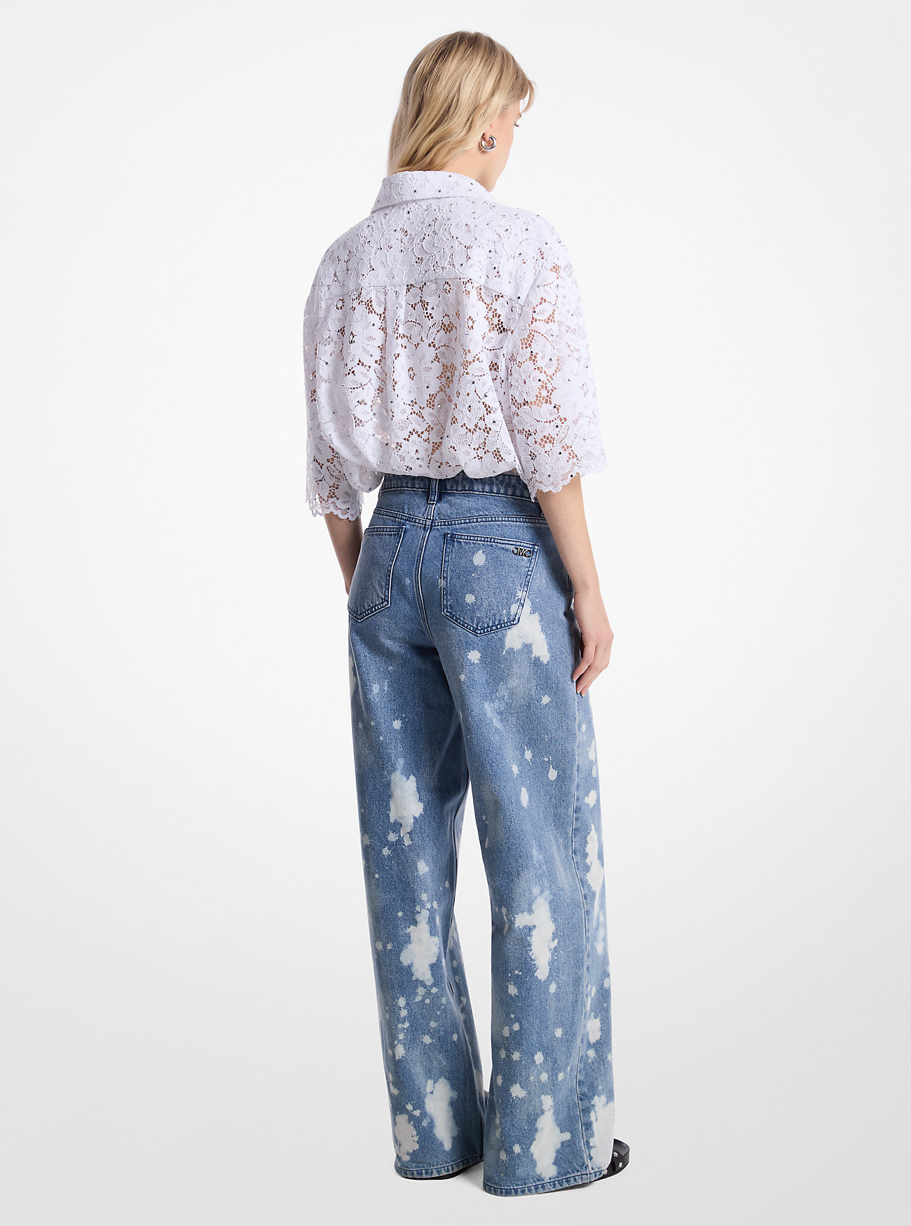 Jeans a gamba larga in denim sbiancato con schizzi di vernice applicati a mano - UNION WASH