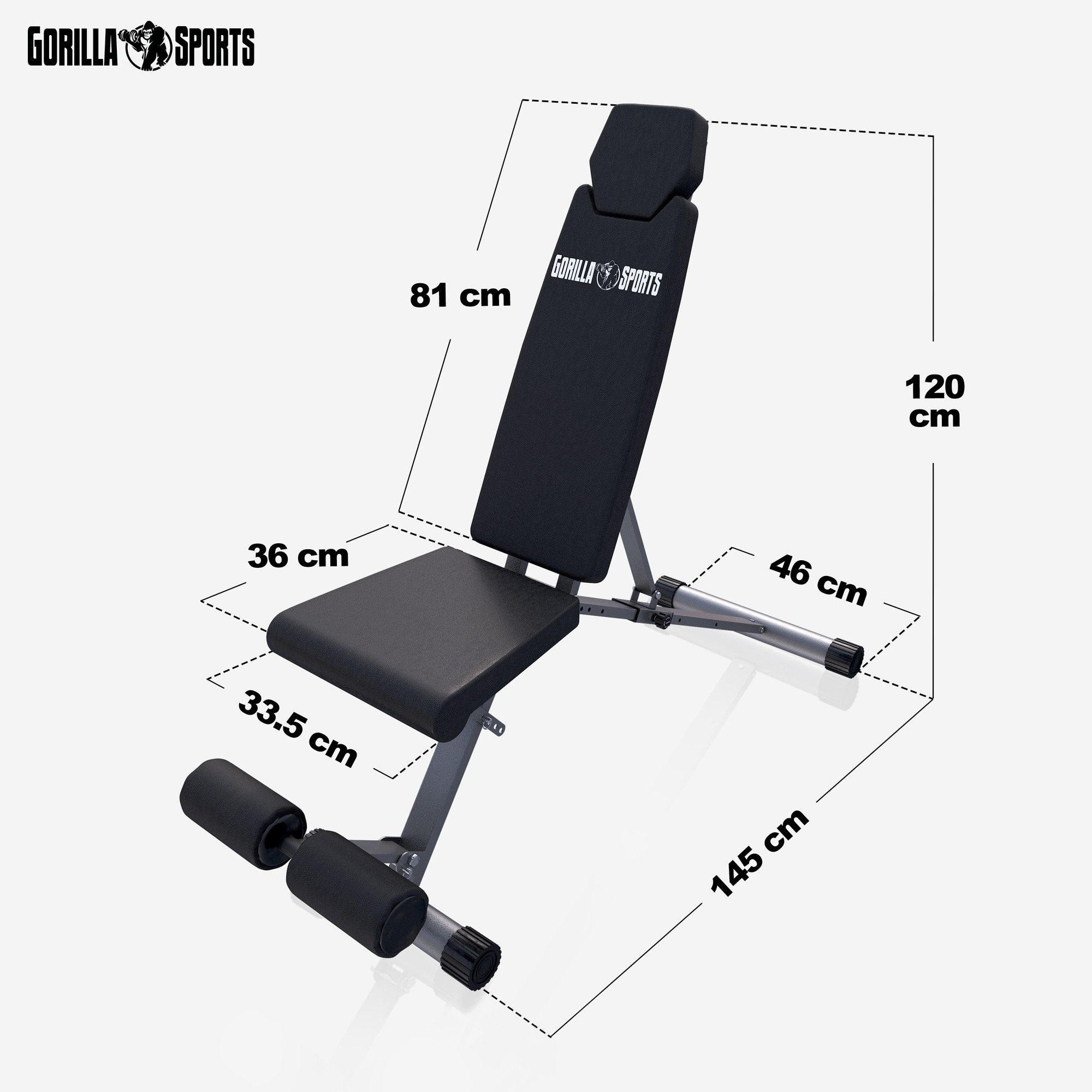 GORILLA SPORTS Hantelbank Klappbare, 8-Fach Rückenlehne, 4Fach Sitz Verstellbar, 200kg Belastbar, (1-tlg)