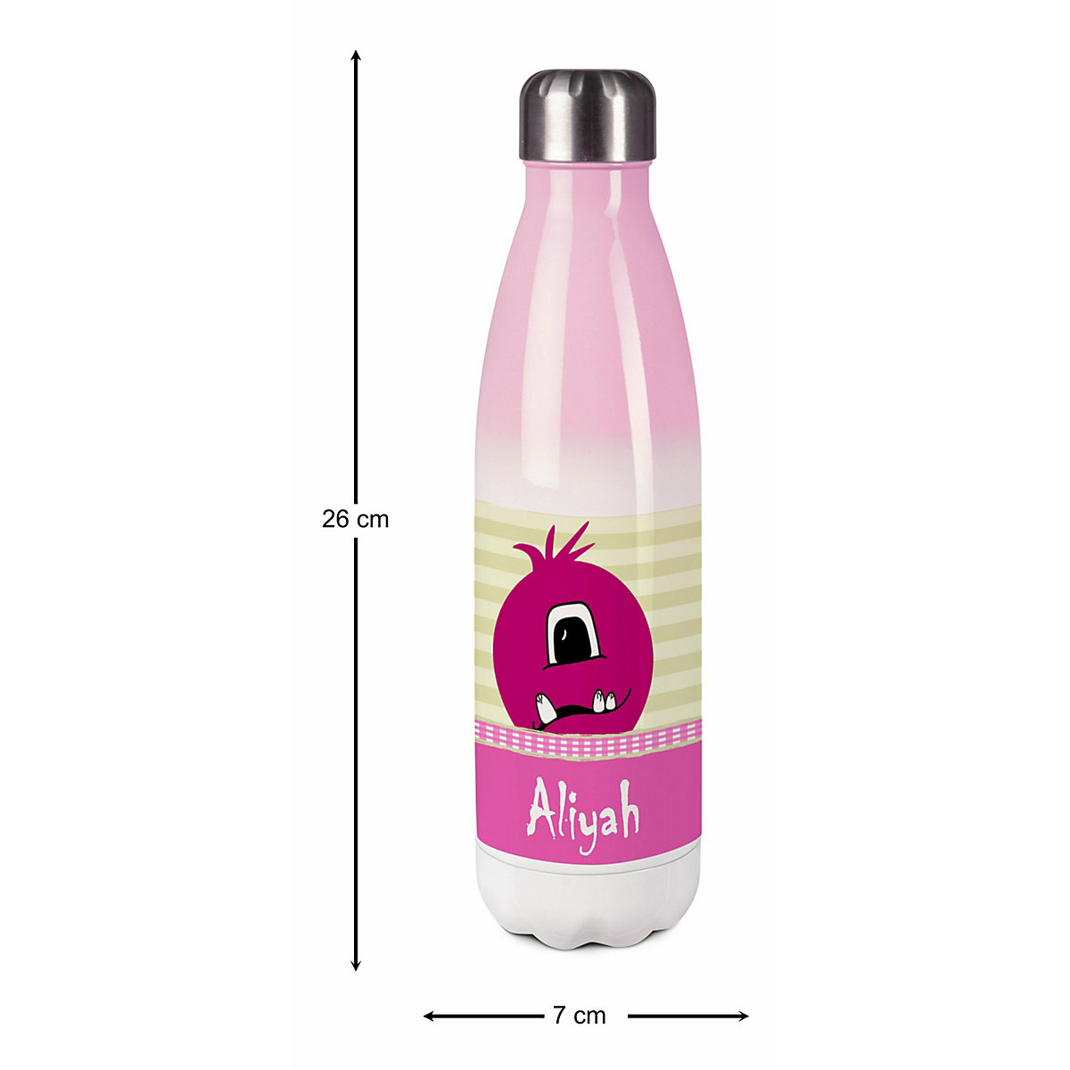 Edelstahl Kinder Thermoflasche / Trinkflasche bunt Monster Karo Farbe rosa Spülmaschinenfest, Auslaufsicher, Bruchfest, Doppelwandig, Für Heißgetränke geeignet, Mit Deckel, Isoliert