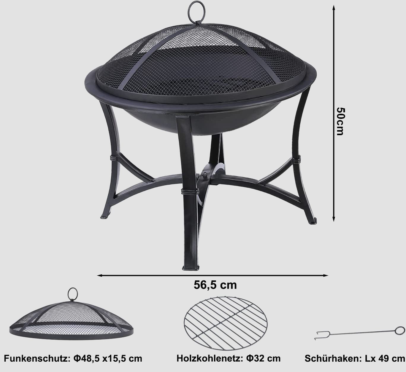 TLGREEN Feuerschale, Feuerkorb für den garten, Ø56,5x50cm Feuerstelle, mit Funkenschutz
