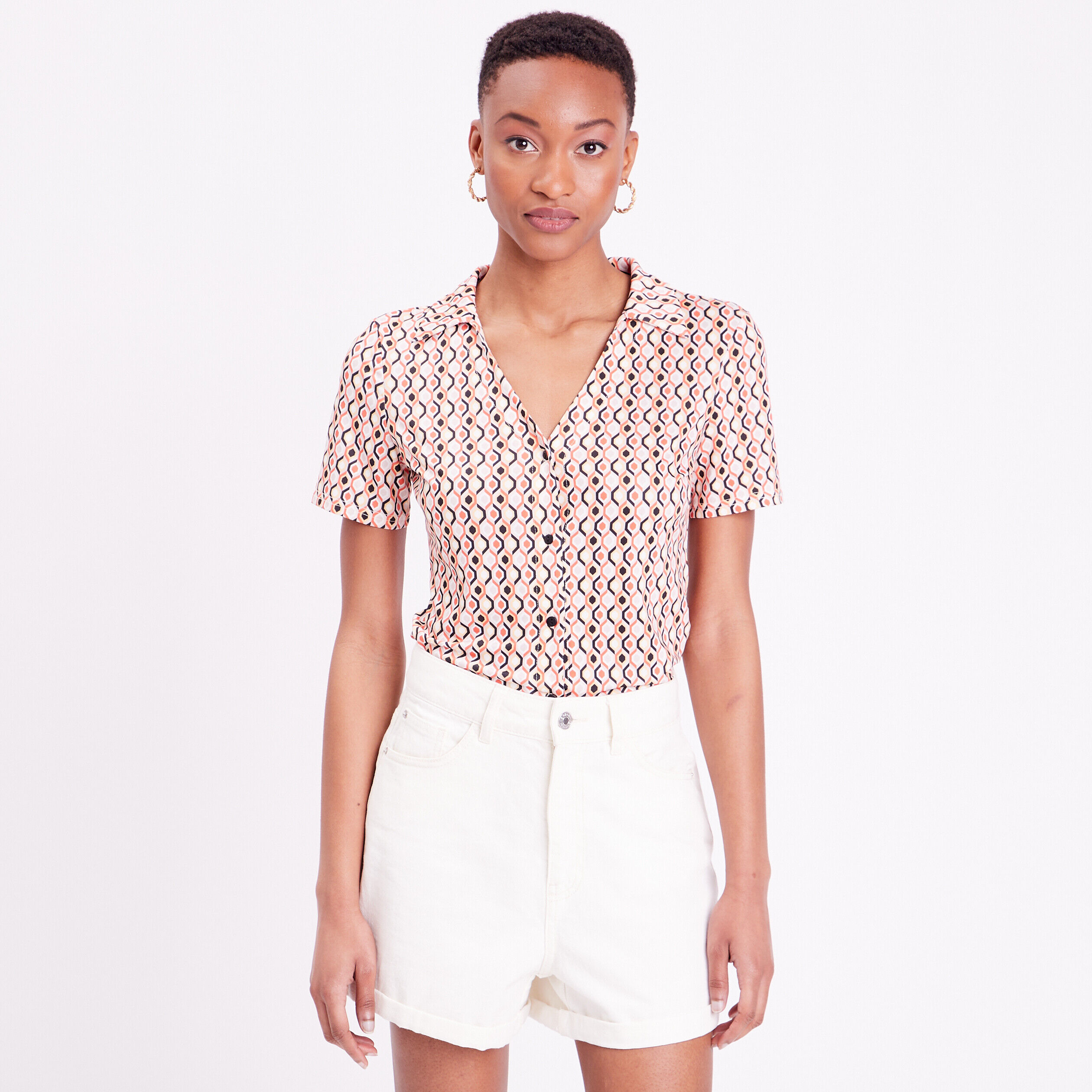 Chemise manches courtes beige femme | Cache Cache